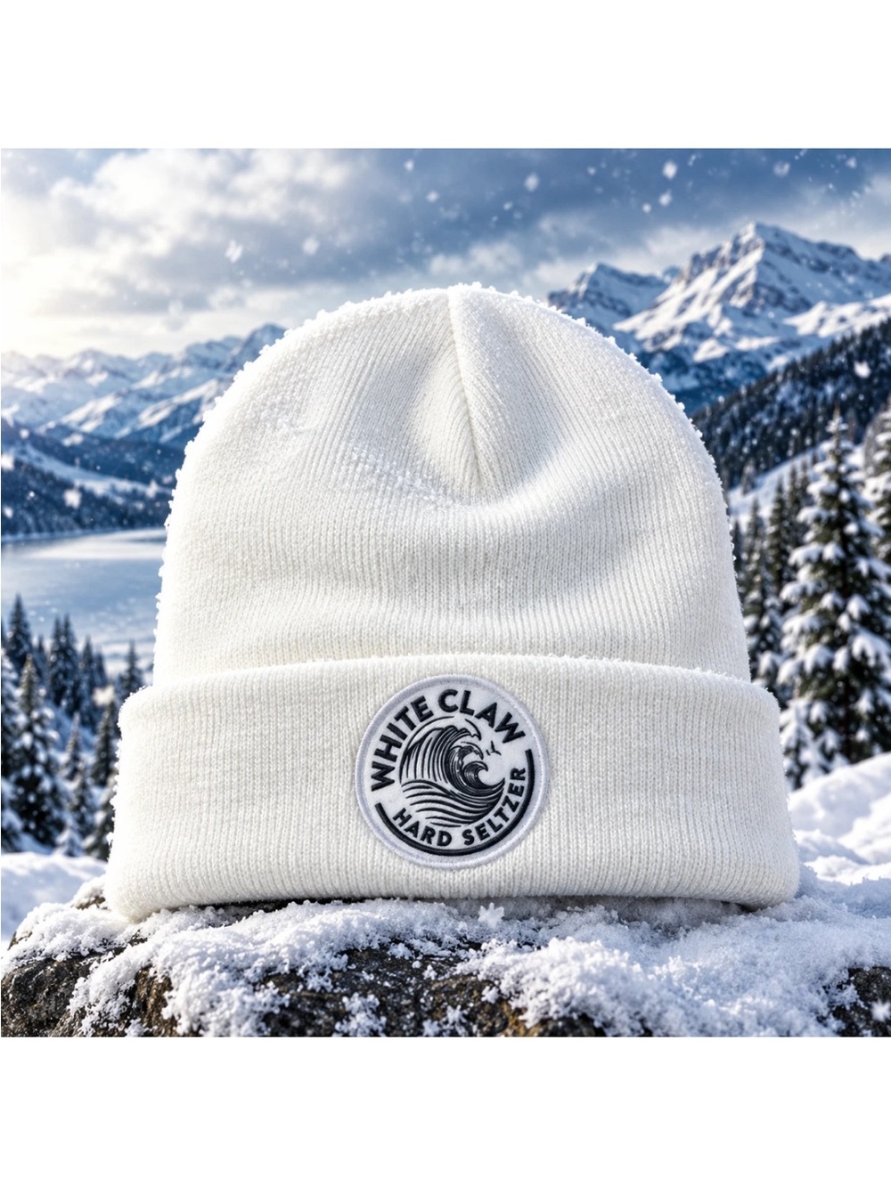 White Claw Hard Seltzer Beanie Hat White Cuffed Knit Winter Toque Unisex